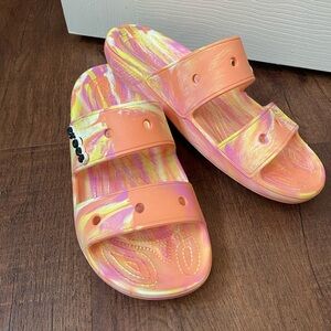 Crocs Classic Marbled Sandals Orange Sherbet Unisex‎ Men's 9 Women's 11 Slide